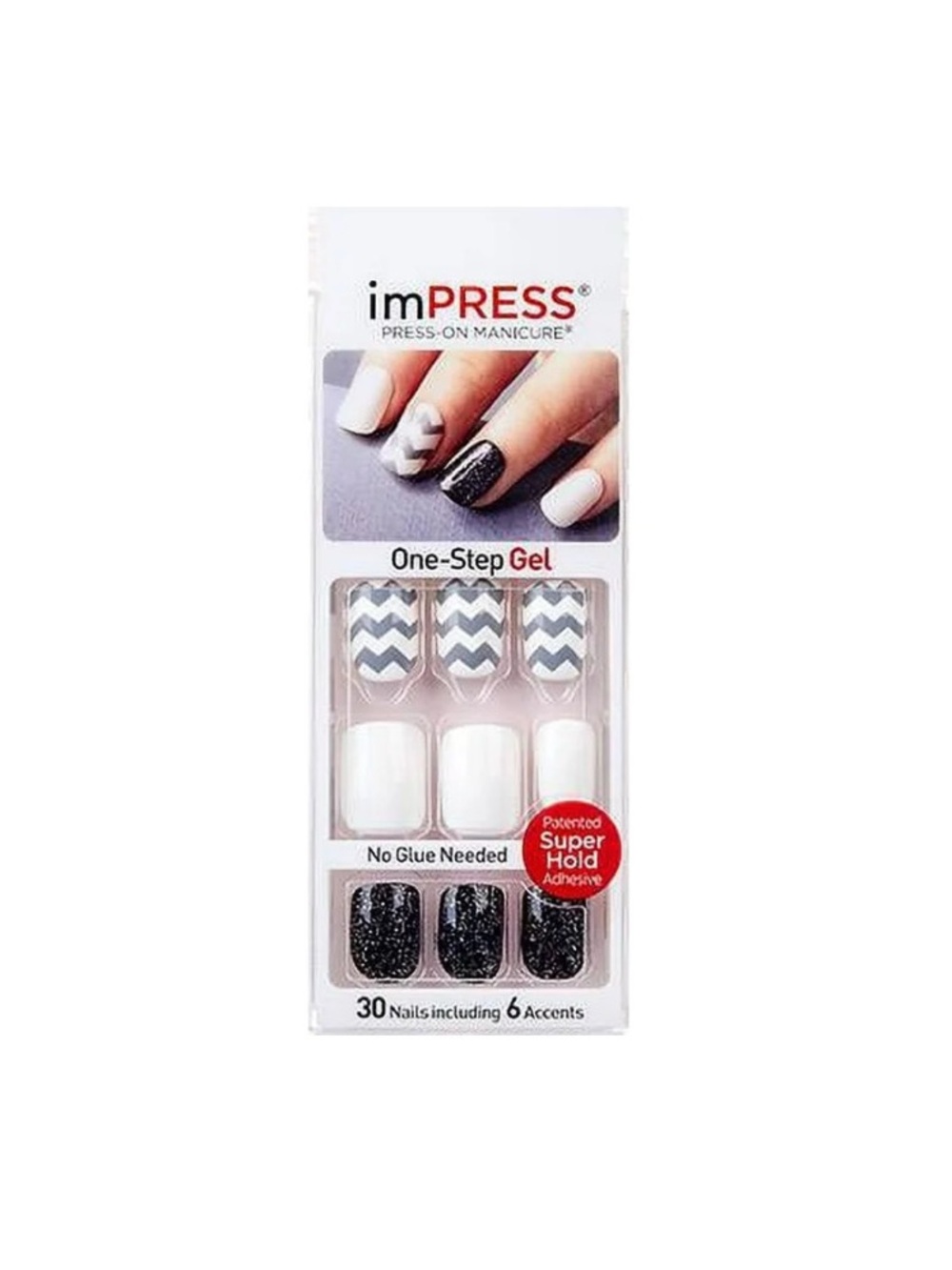 imPRESS White, Black & Silver One-Step Gel Press-On Manicure